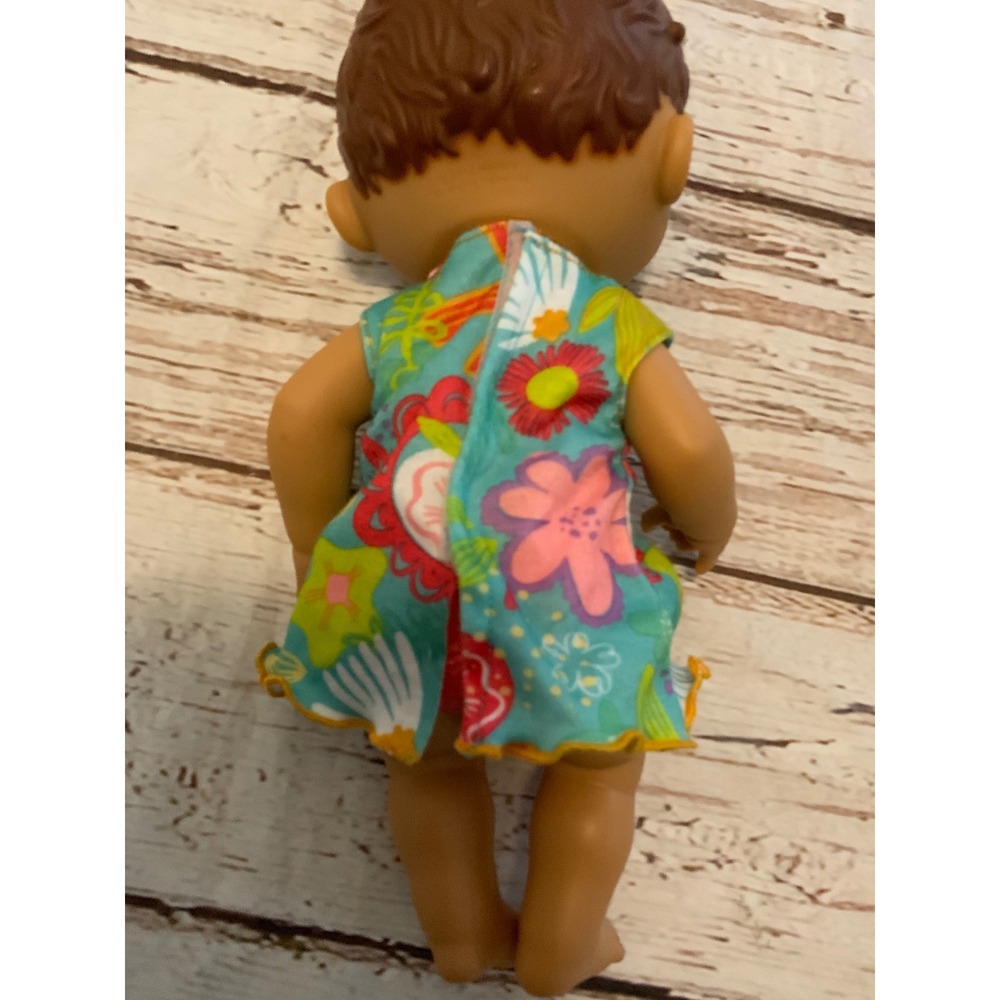 Hasbro Baby Alive Lil Sounds Brown Hair Green Eyes Doll E3688 Teal Floral Dress - Picture 3 of 4